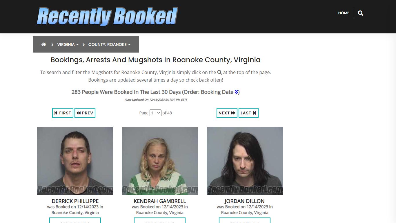 Bookings, Arrests and Mugshots in Roanoke County, Virginia